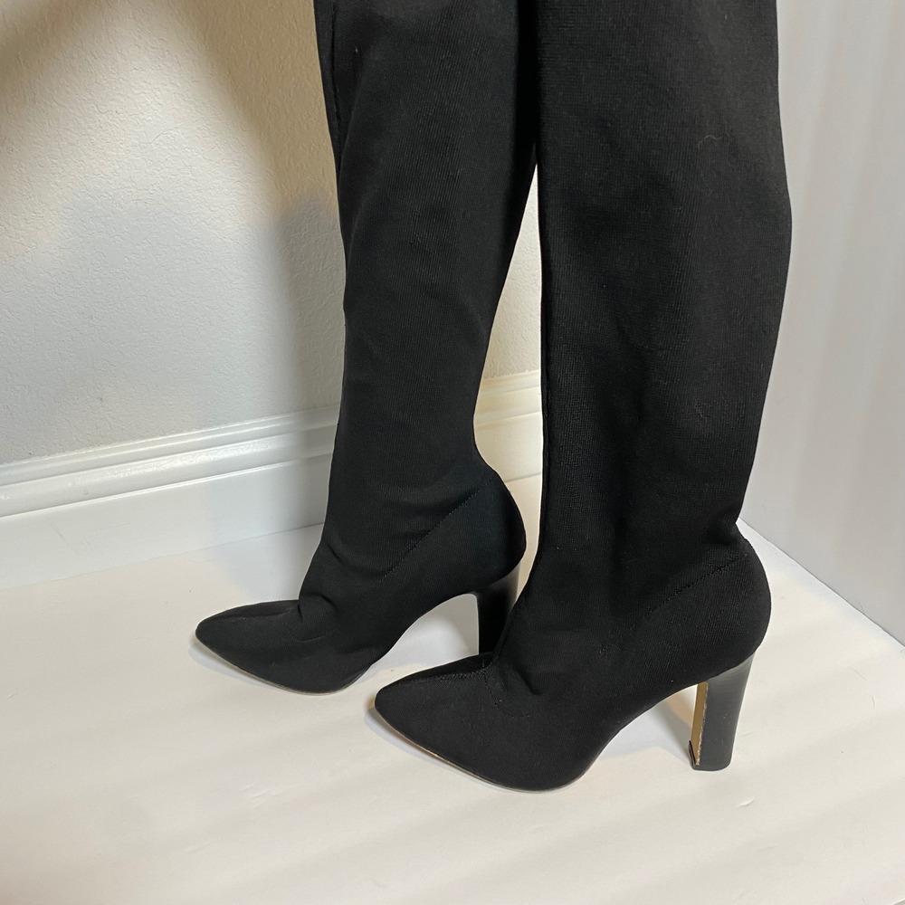 The Fix Black Knit Thigh High Boots Pointed Toe Block Heel Size 9.5 Minimalist - Picture 2 of 9